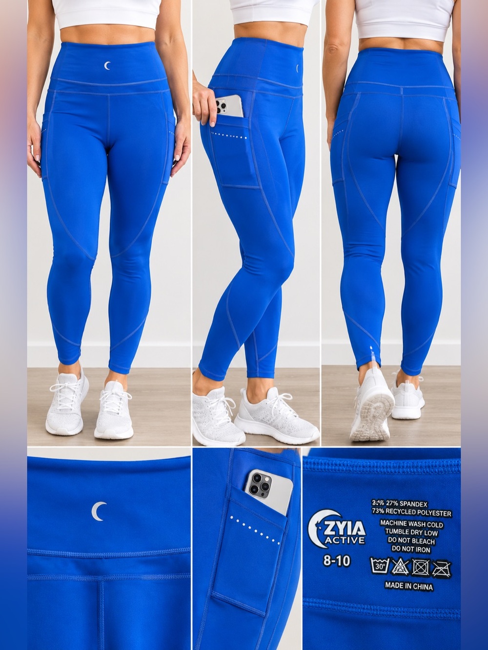 ZYIA Active cobalt Blue High Rise Pocket Leggings Size 8-10 medium